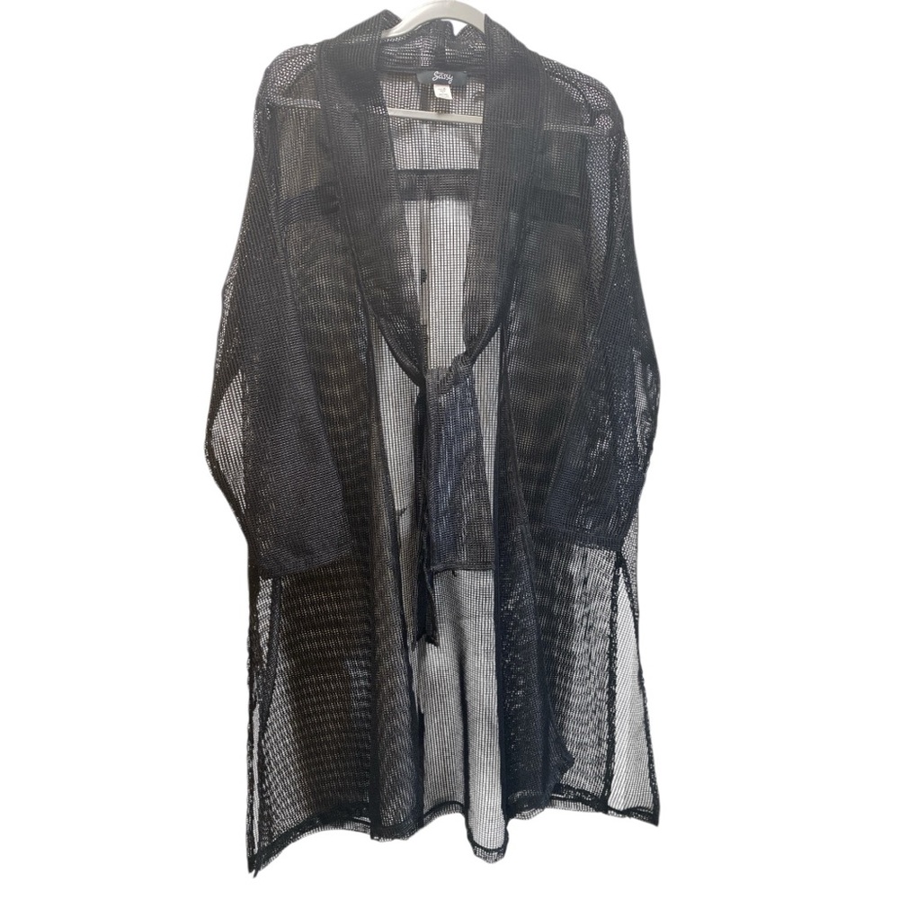 Ever Sassy Long Black Open Weave Cardigan Size XL BNWOT